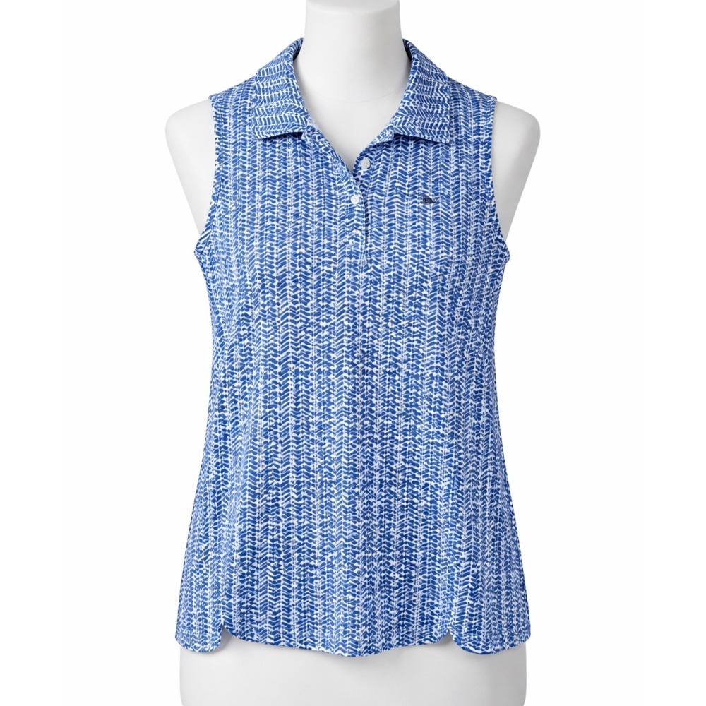 Vineyard Vines Womens Blue Herringbone‎ Sleeveless Polo Shirt Size S Performance